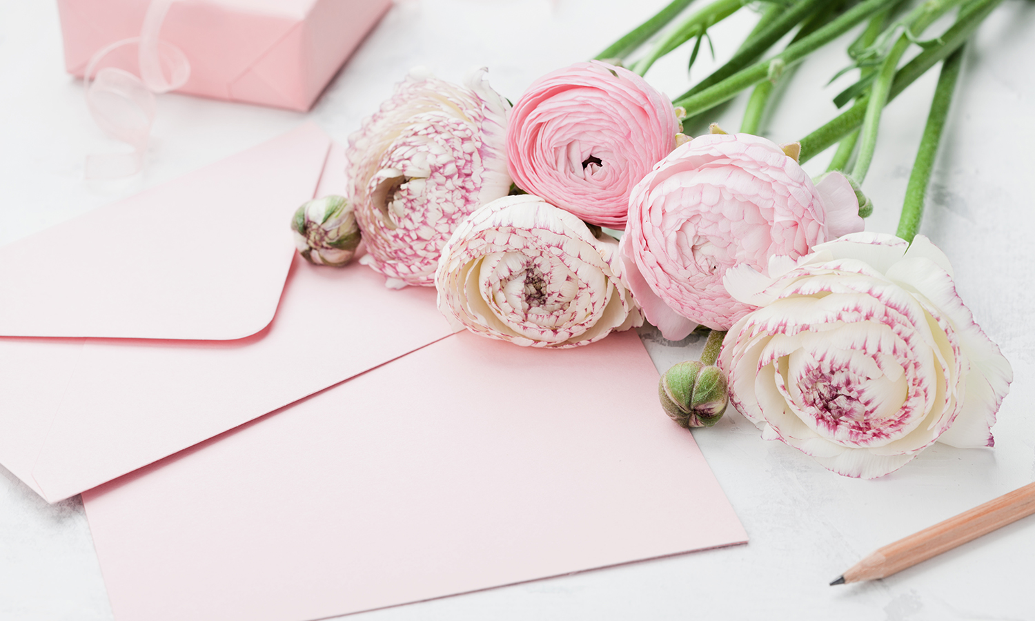 pink flowers and card